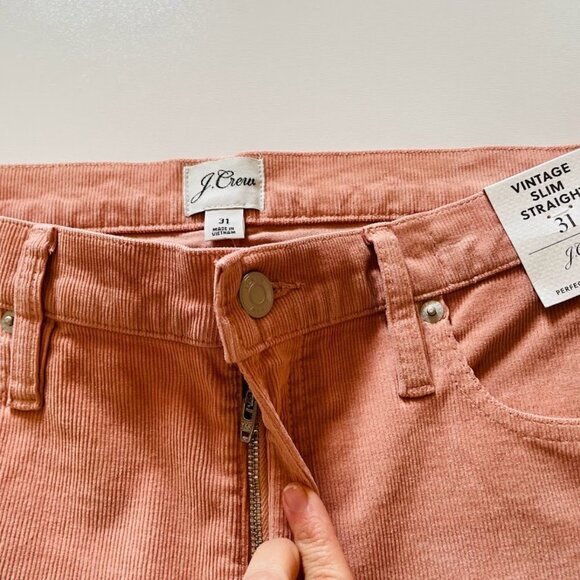 NWT J. Crew Pant Trouser Vintage Corduroy High Rise Straight Leg Slim Rose Blush - Picture 4 of 16